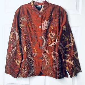 Chico’s Sz 1  Jacket 100% Silk Paisley Button-Up Jacket embroidered